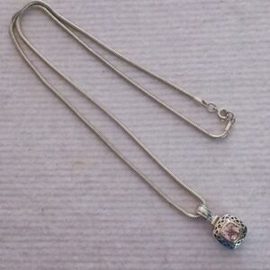 Silver Tone Pink Crystal Pendant Snake Chain